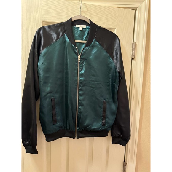 Love and fire Jackets & Blazers - Satin Bomber Jacket Women's Large Green & Black